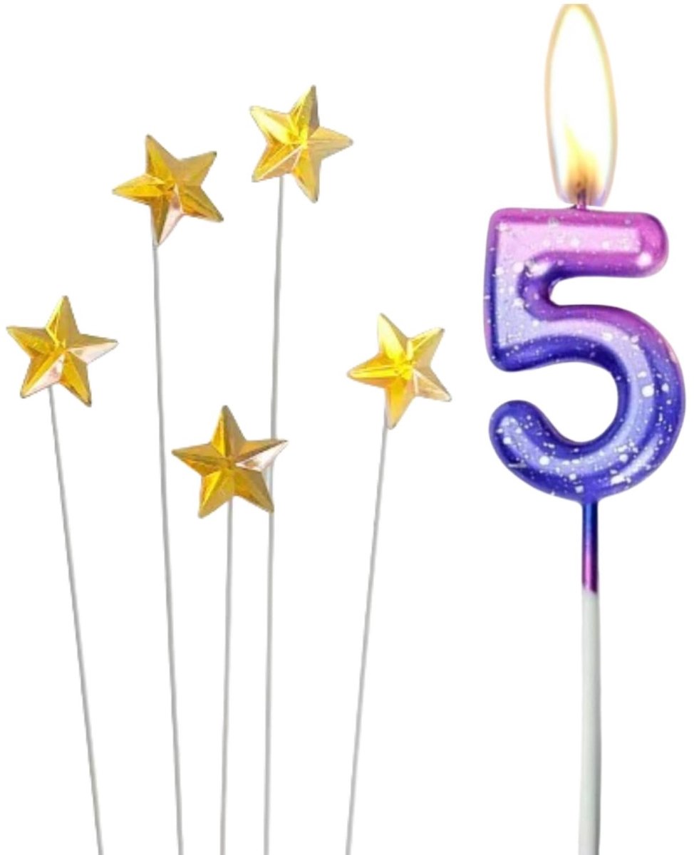 Dailygoods- Verjaardagskaarsen kleurrijk - Cijferkaars 5 - Taartdecoratie - Jubileum - Afstudeerfeest - Festival - 12,5 x 4 cm