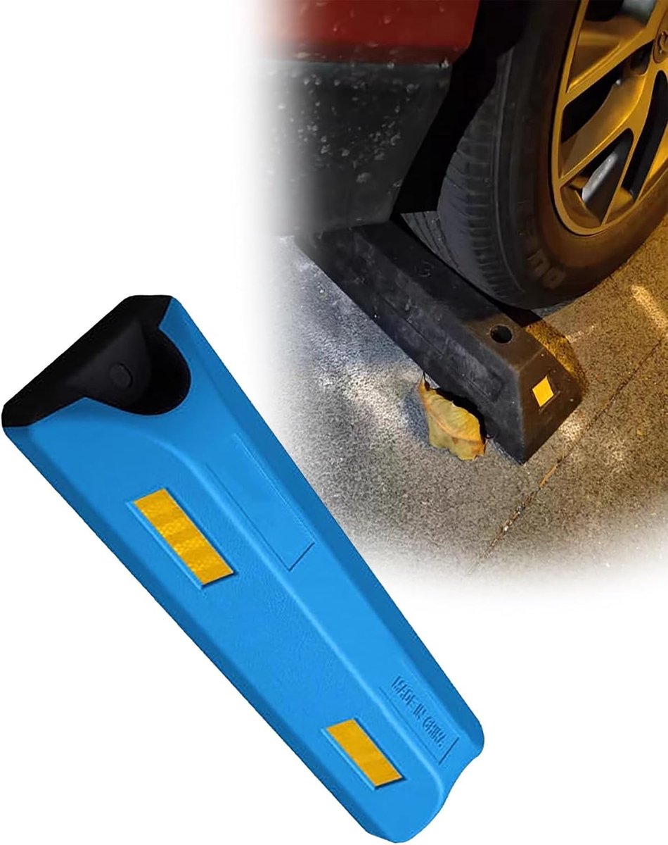 Parkeerrem Rubber - Bandenstopper Wielkeg - Voertuigen Beveiligen - Hoge Zichtbaarheid Reflectie - 56 cm Lengte - Blauw
