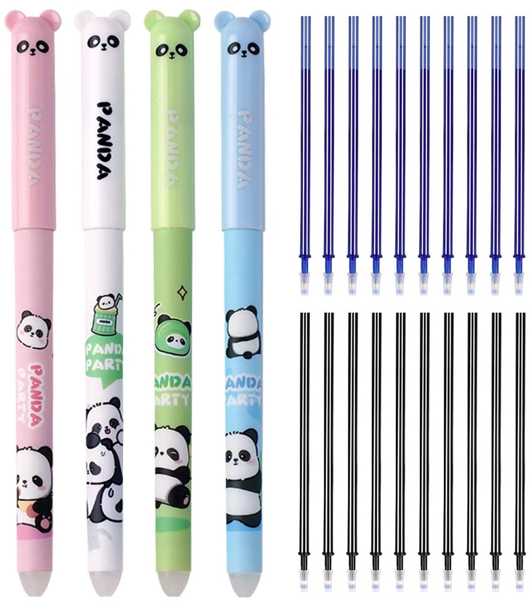 Dailygoods - Uitwisbare balpen - Rollerbalpen set - Perfect voor school en kantoor - 0,5 mm - Met cartoon panda design - Uitwisbare pennen set - Voor...