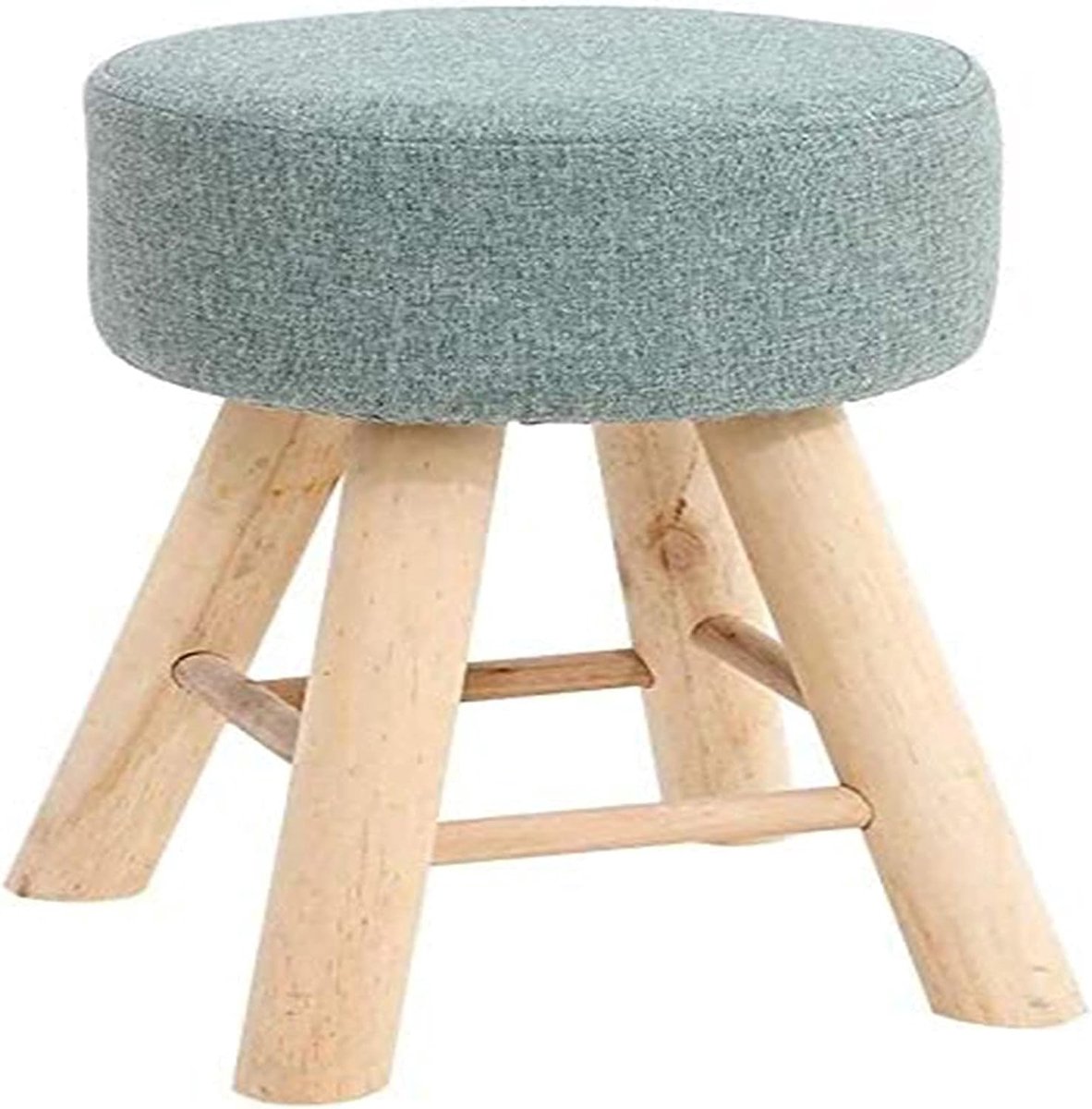 Ronde Poef - Voetenbankje Ottomaans - Ontspannen Zitten - Massief Houten Frame - 29x43cm - Blauw