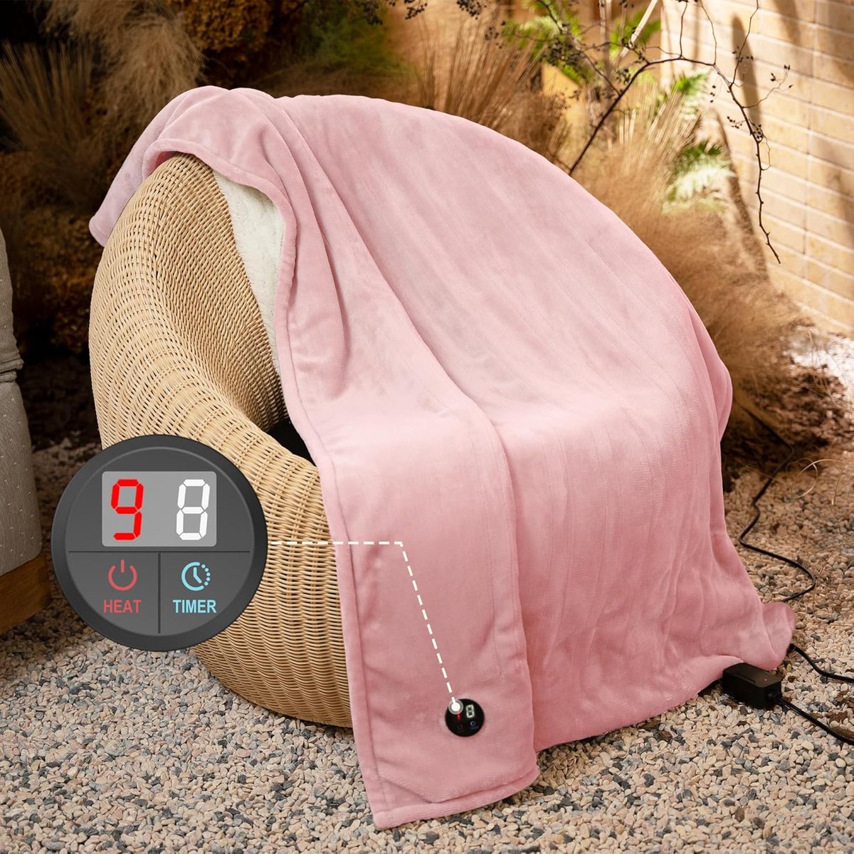 Elektrische warmtedeken - Verwarmde deken - Ontspannen op de bank - 10 warmtestanden - 130 x 180 cm - Roze — cadeau in Wonen & Interieur - foto 5