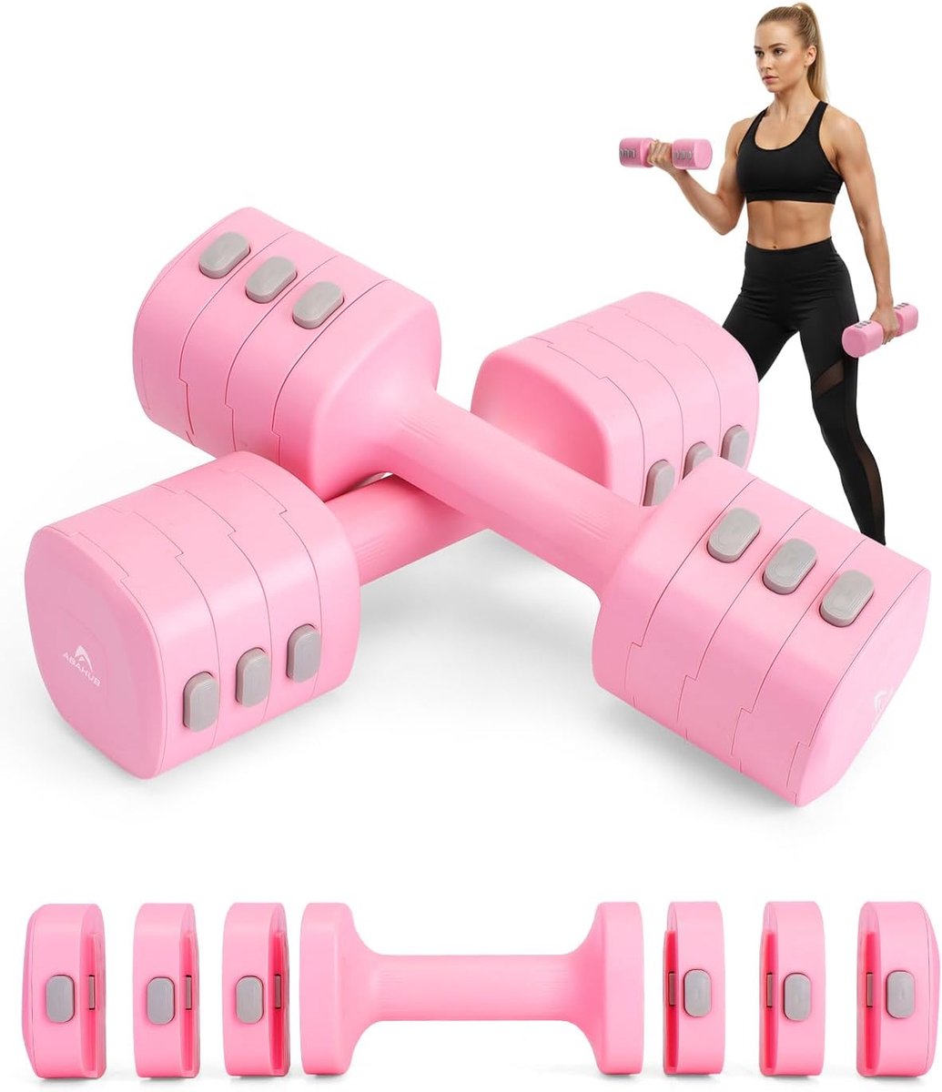 Dumbbell Set - Verstelbare Gewichten - Kracht Training - 4-in-1 Multifunctioneel - 5 kg - Roze