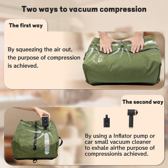 Vacuüm Compressiezakken - Ruimtebesparende Zakken - Reizen Opslag - IP67 Waterdichte Rits - 2 Stuks - Groen — afbeelding 2