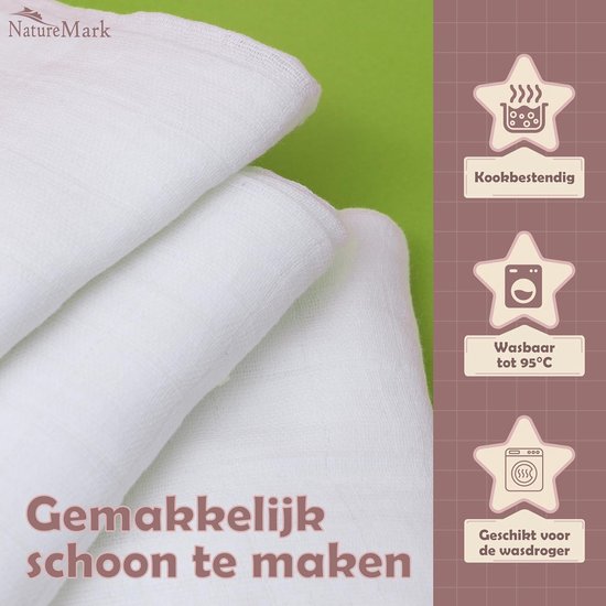 Mousseline Doeken - Babydoeken Katoen - Babyverzorging Thuis - 100% Ademend Katoen - Set 10 stuks 70x70 - Wit — afbeelding 2