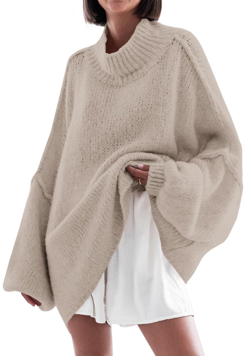 Dailygoods- Trui dames oversized - Vleermuismouwen - Hoge hals - Casual stijl - Ribgebreid - Zacht en warm materiaal - Pullover
