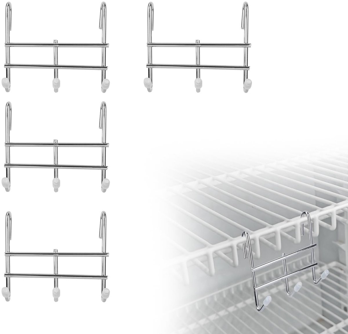 Dailygoods- Haakbevestiging Zware Ophanghaken - Draadplankaccessoires - 4 Stuks - Verchroomd Ijzer - Duurzaam - Optimaliseer Opbergruimte - Draadplankhaak