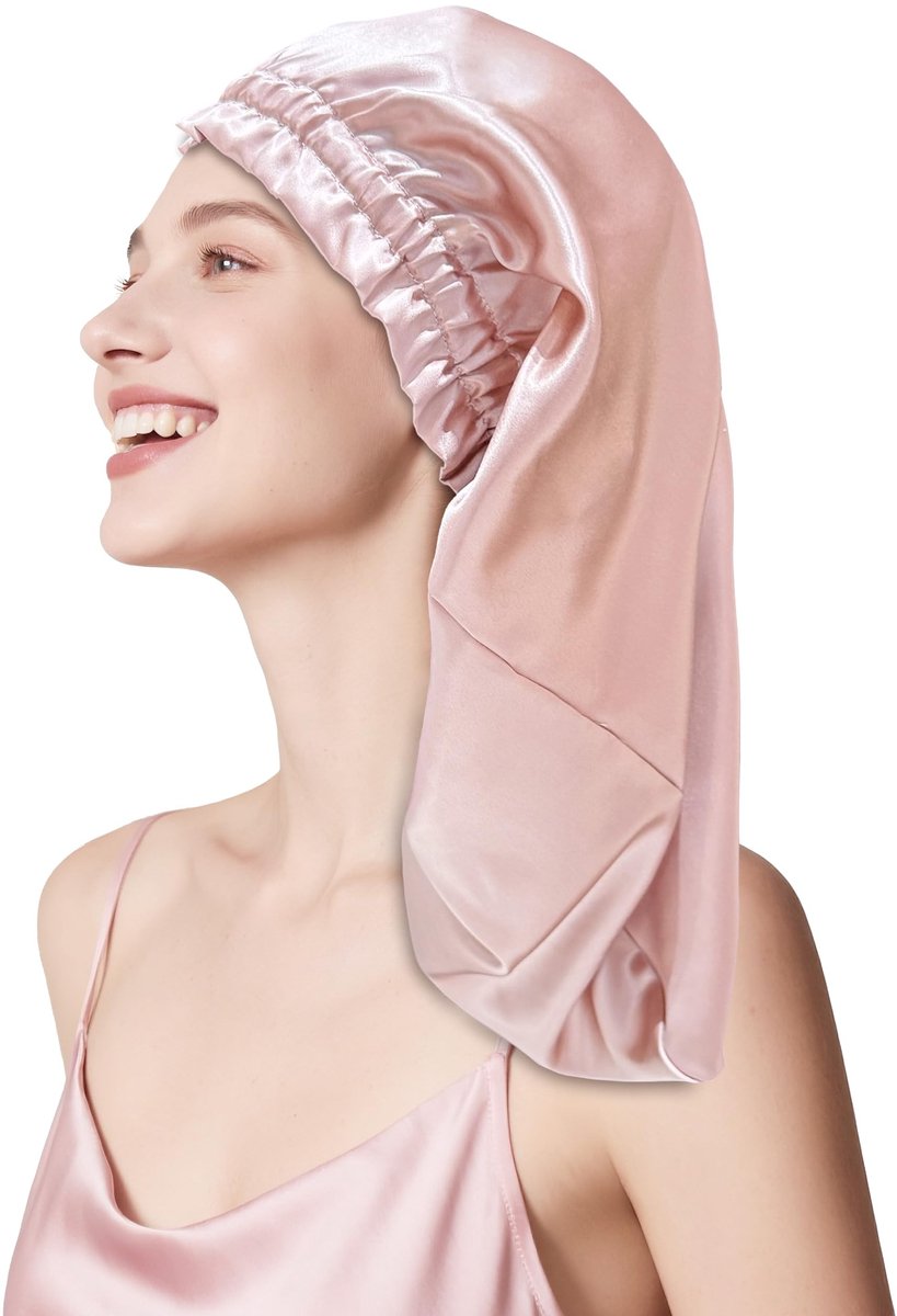 Dailygoods- Zijden Bonnet 100% Moerbeizijde - Luxe Slaapmuts - Ademend - Drukvrij - Ideaal voor Lang/Krullend Haar - 58 cm