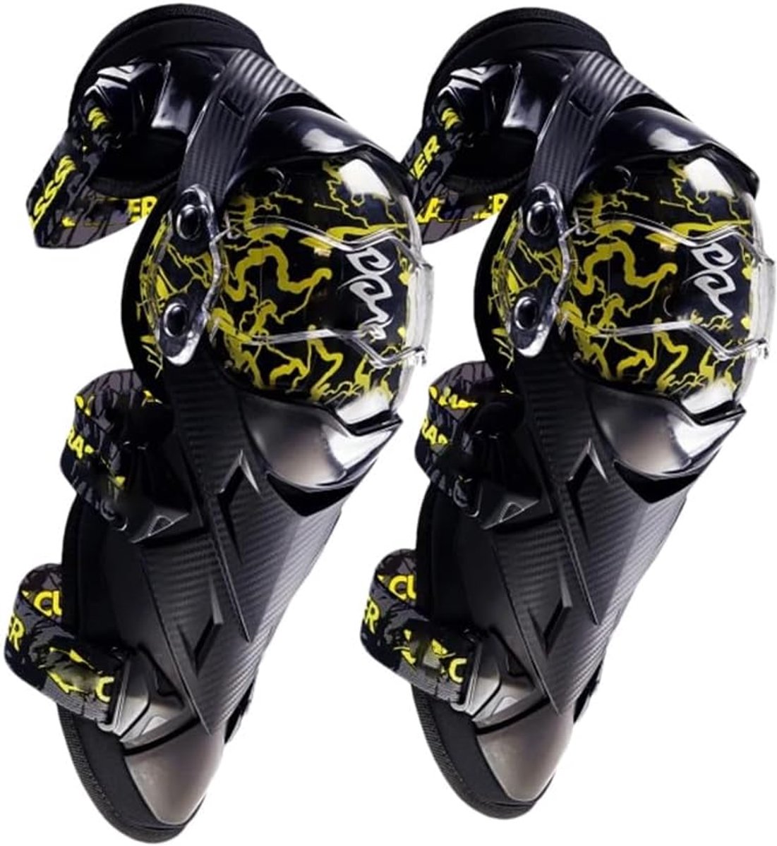 Beschermers Elleboog Knie - Motor Bescherming - Sport Activiteiten - Verstelbaar Snelspanband - One size - Zwart Geel