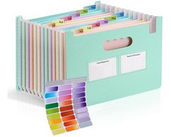 Dailygoods - Agoer 13 zakken accordeon File Organizer A4, tarwestro bestandsmap met labelzakken en stickers, rechtopstaande open top, maandelijkse veelkleurige archiveringsverdelers, uitbreidende