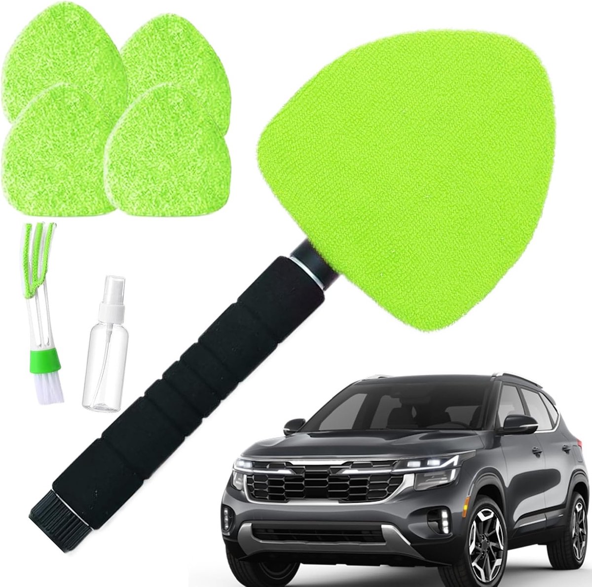 Ruitenreiniger Tool - Auto Poets Hulp - Auto Onderhoud - Uitschuifbaar 180 Graden - 41-57 cm - Groen