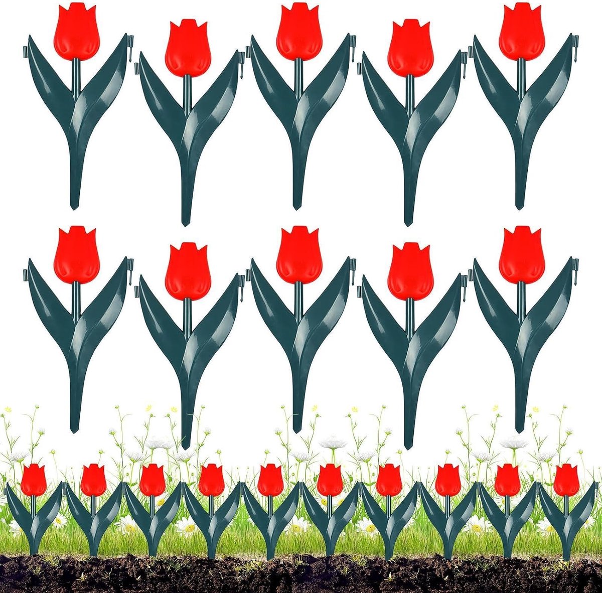 Tuinbedafscheiding 10 stuks - Bloemvormige randen - Tuinranden aanleggen - Weerbestendig PP materiaal - 30 x 25 cm - Rood