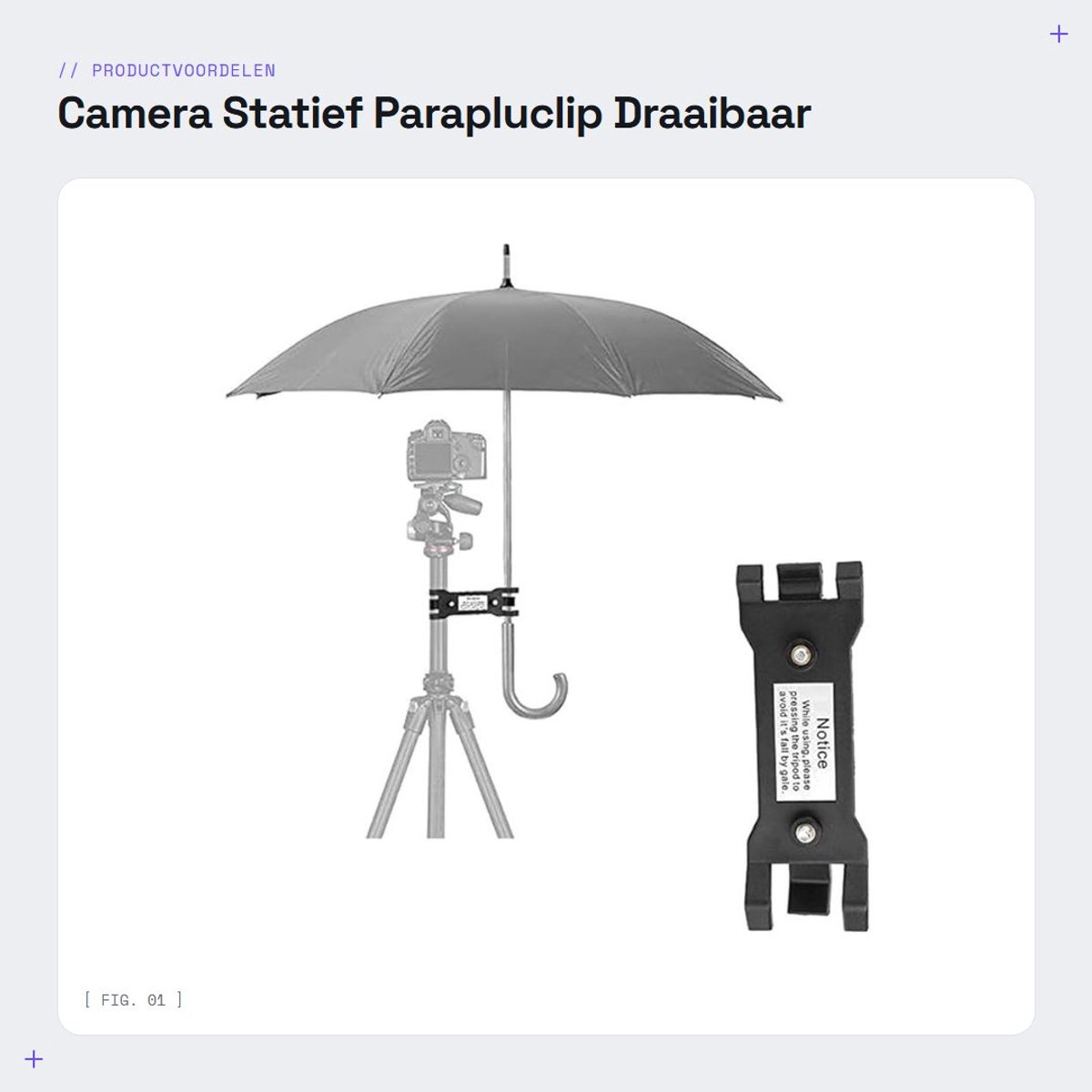 Dailygoods- Parapluclip Draaibaar - Bevestiging voor Flitslicht - Statief Houder - Outdoor Fotografie - Lichtgewicht - Zwart, ABS - Fotografie Klem