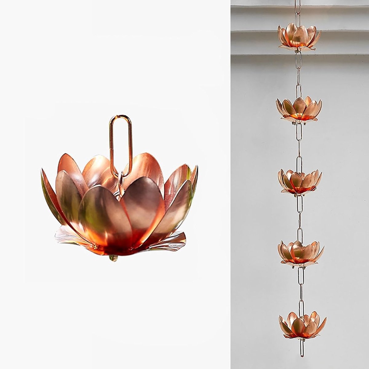 Regenketting Cups - Metalen Ketting - Water Afvoeren - Watervaleffect - 1 meter - Koperkleurig