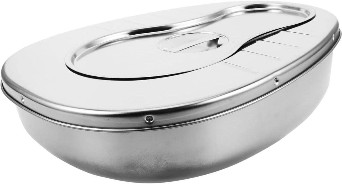 Draagbare Toiletpot - Bedpan Ouderen - Thuiszorg Gebruik - Geurcontrole Deksel - 35.5 cm Lengte - Zilver