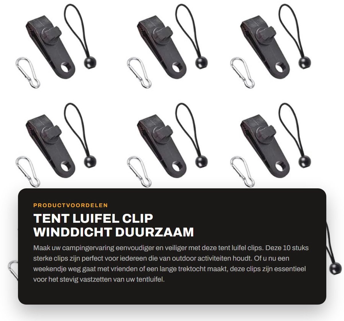 Dailygoods- Luifelclip Winddicht - Zeilklemmen - Tent Clips - Outdoor Accessoire - Sterk Nylon - 10 Stuks - Tentclip