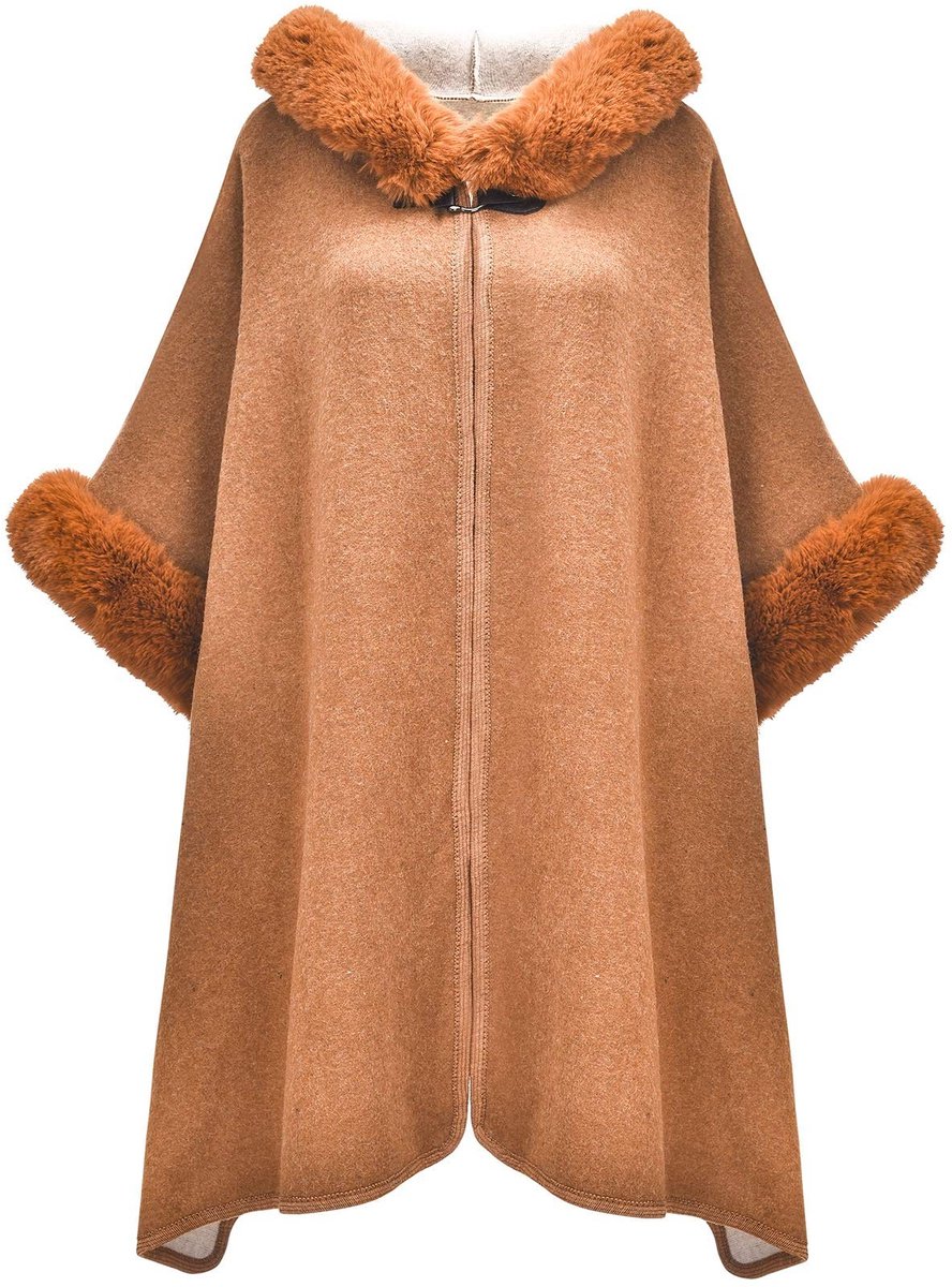 Dailygoods- Poncho Dames - Warm/Faux Fur - Eén Maat - Lichtgewicht/Acrylvezel - Bovenwijdte 105 cm - Lengte 75 cm - Cape