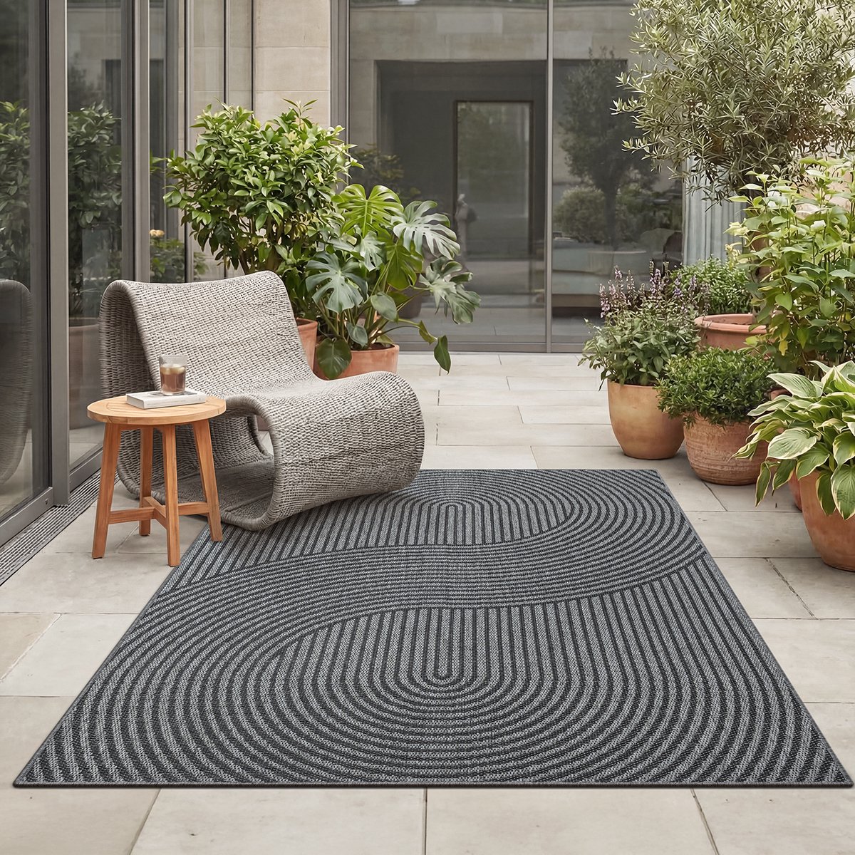 the carpet Mistra – robuust buitentapijt, modern & weerbestendig, voor balkon, terras, keuken of serre, antraciet, 80 x 200 cm