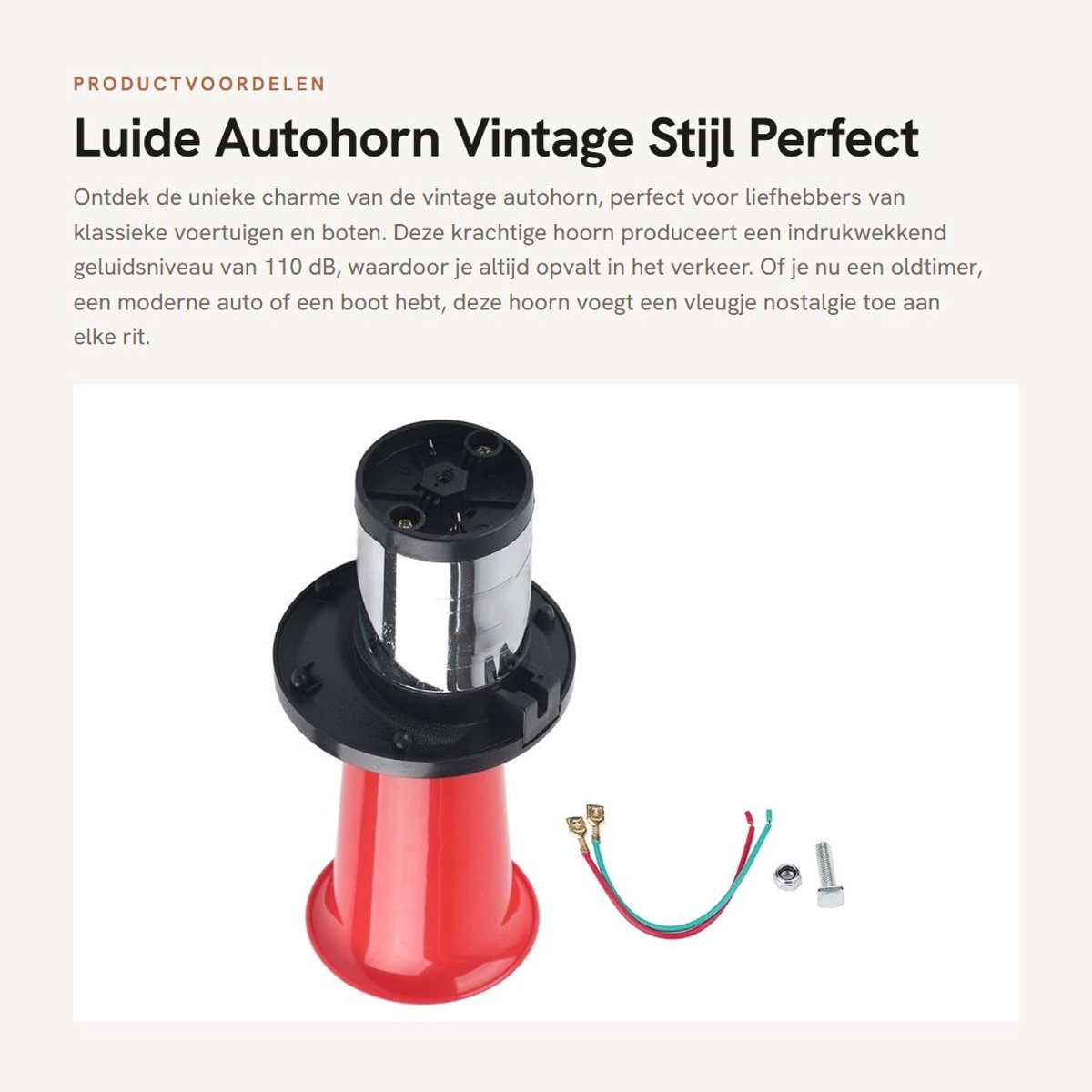 Dailygoods- Hoorn 12 V 110 dB - Luid Waarschuwing - Antieke Stijl - Universeel voor Voertuigen - Hoorndiameter 8,9 cm - Schokbestendig Design - Waarschuwingshoorn