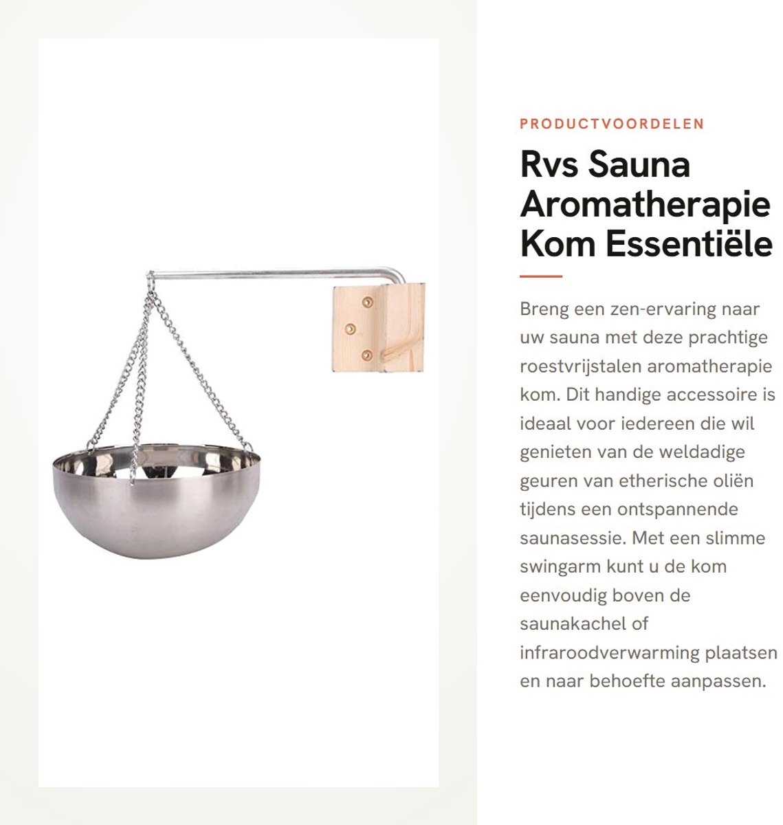 Dailygoods- Aromatherapie Kom 20 cm - Roestvrijstalen Houder - Sauna Accessoire - Etherische Olie - Bevestigingsaccessoires - Praktisch in Gebruik - Saunaaccessoire