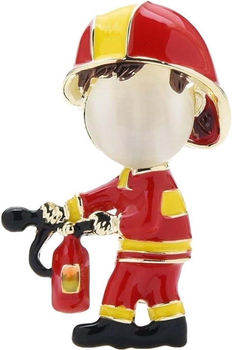 Brandweerman Speld - Cartoon Pin - Kostuum Accessoire - Uniek Ontwerp - 3.2 x 2 cm - Rood