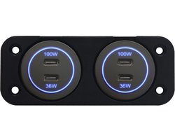 ProRide 12-24V USB C Autolader 2 Poorten Inbouw - 100W+36W - Tweevoudig Paneel - Blauw - 2 Stuks