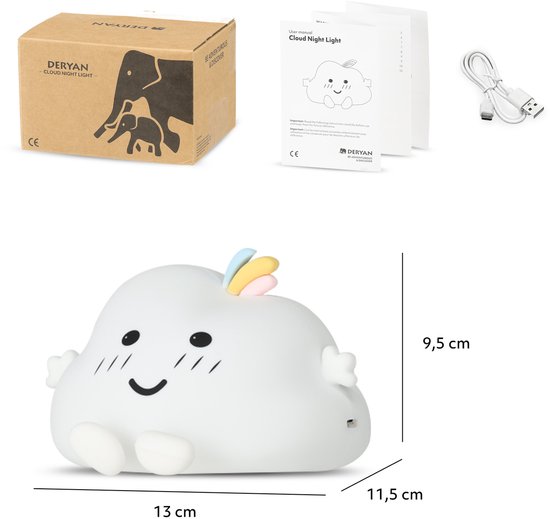 Deryan Wolken Nachtlamp Baby - Kinderlamp Oplaadbaar - Dimbare Bedlamp van deryan — afbeelding 5