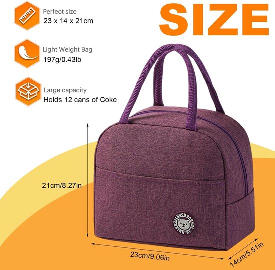 Dailygoods- Lunchtas 2 Stuks - Mini-Koeltas - Kleine Koeltassen - Praktische Hengsels - Voor Kantoor/School - Zijvakken — afbeelding 3