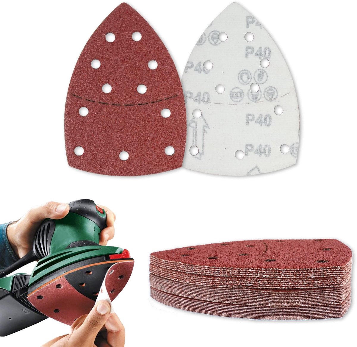 Dailygoods - Set van 30 driehoekig schuurpapier, 11-gaats klittenband schuurpads voor Bosch schuurmachines, korrel 40