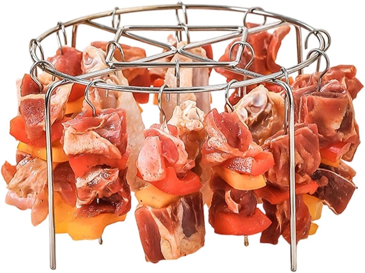 Heteluchtfriteuse Spies Grill RVS Kebabs Maken 24 Multifunctionele Spiesjes 16 x 10 cm Zilver