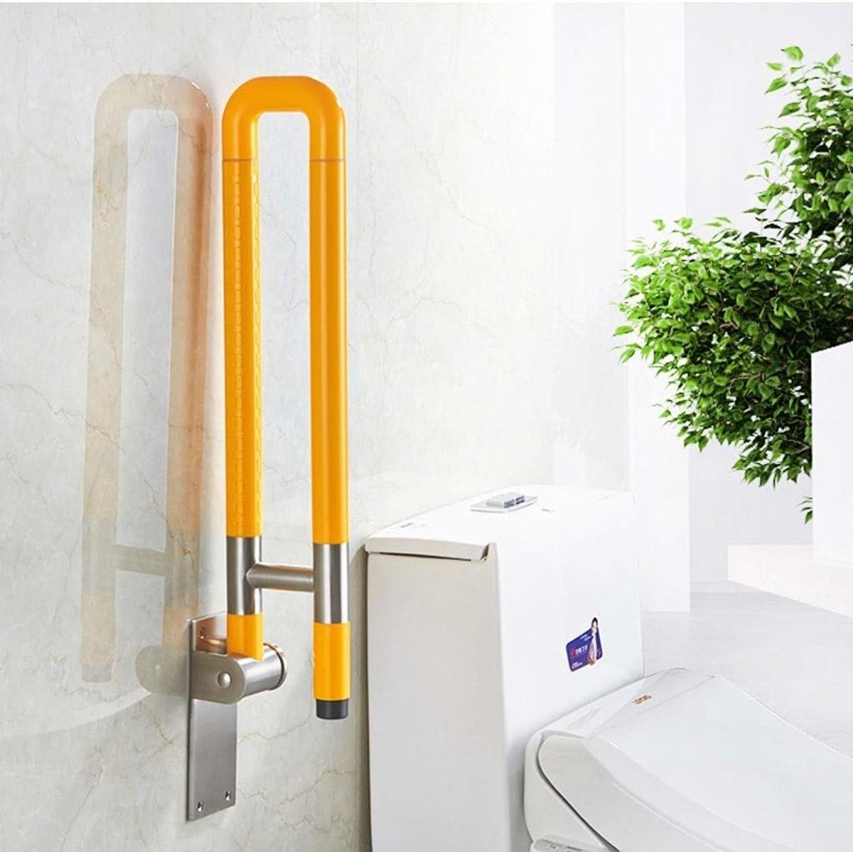 Badkamer Handgreep - Veiligheidssteun Handvat - Ouderen Helpen - Ruimtebesparend Opvouwbaar - 75 cm - Geel