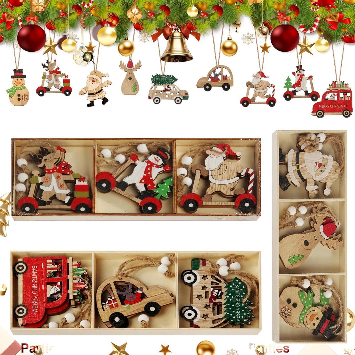 Dailygoods - Houten Kersthangers - 27 Stuks Kerstdecoratie voor de Feestdagen