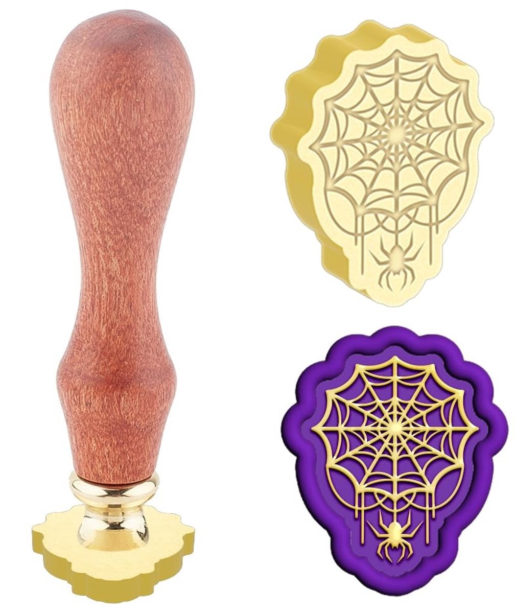Dailygoods- Zegelstempel Spinnenweb - Waszegelstempel - Retro - Messing Kop - Geel Sandelhouten Handvat - Vooruitsteken van Afdichtingen - Waszegel