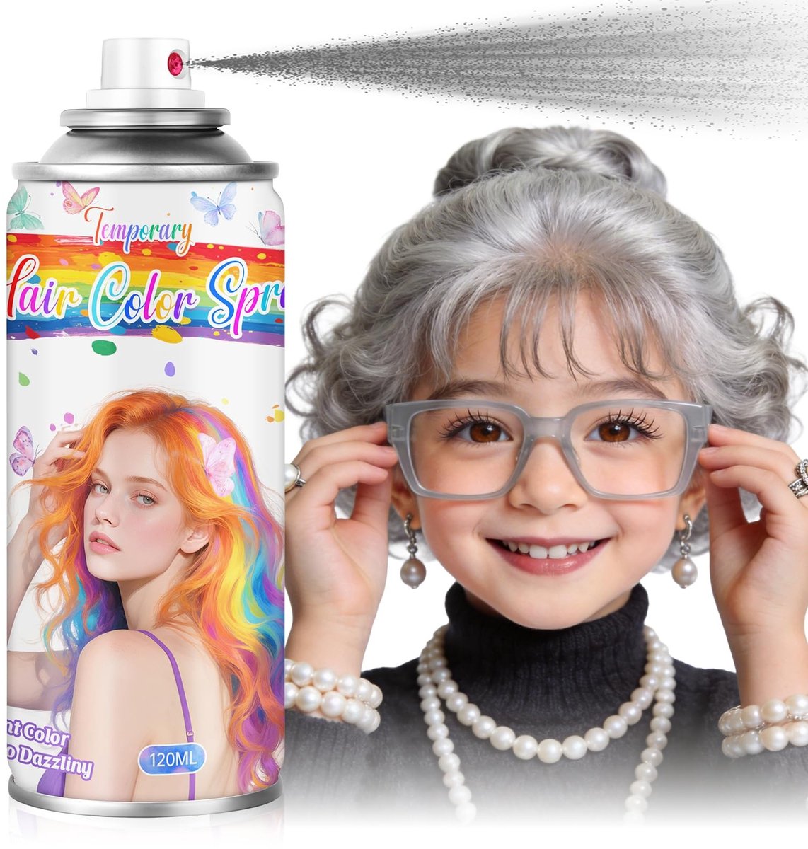 Dailygoods- Haarverfspray Wasbaar - Haarkleuring voor Kinderen - Niet-klevende Haarwax - Halloween/Cosplay - 120 ml - Grijs - Haarkleur
