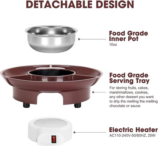 Chocolade Fondue - Kaasfondue - Hotpot Electrisch - Oververhittingsbeveiliging - Automatische Temperatuurregeling - Bruin — afbeelding 5
