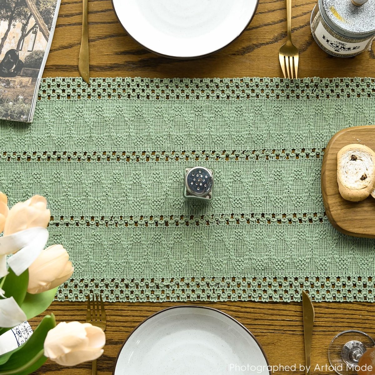 Dailygoods - Lichtgroene Rustieke Tafelloper 30x183 cm voor Eettafel Decoratie