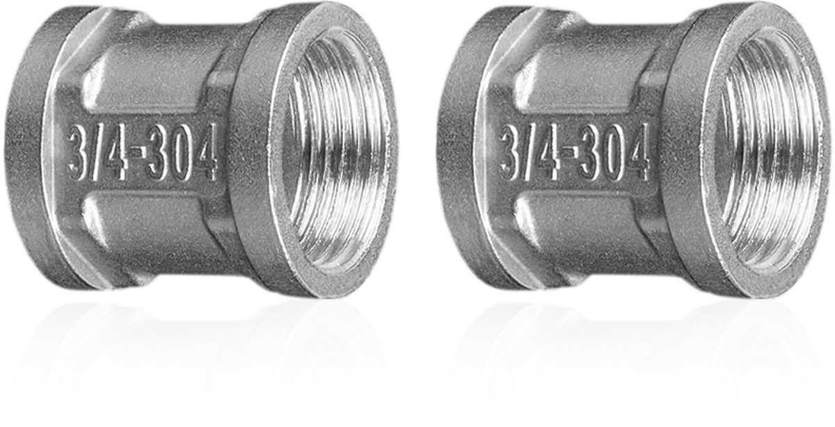 Dailygoods - 2 stuks roestvrijstalen huls dubbele nippel 3/4" inch IG x IG, binnendraad connector adapter, dubbele huls roestvrijstalen huls3/4" inch, dubbele huls aansluitnippel voor buisaansluiting (3/4")