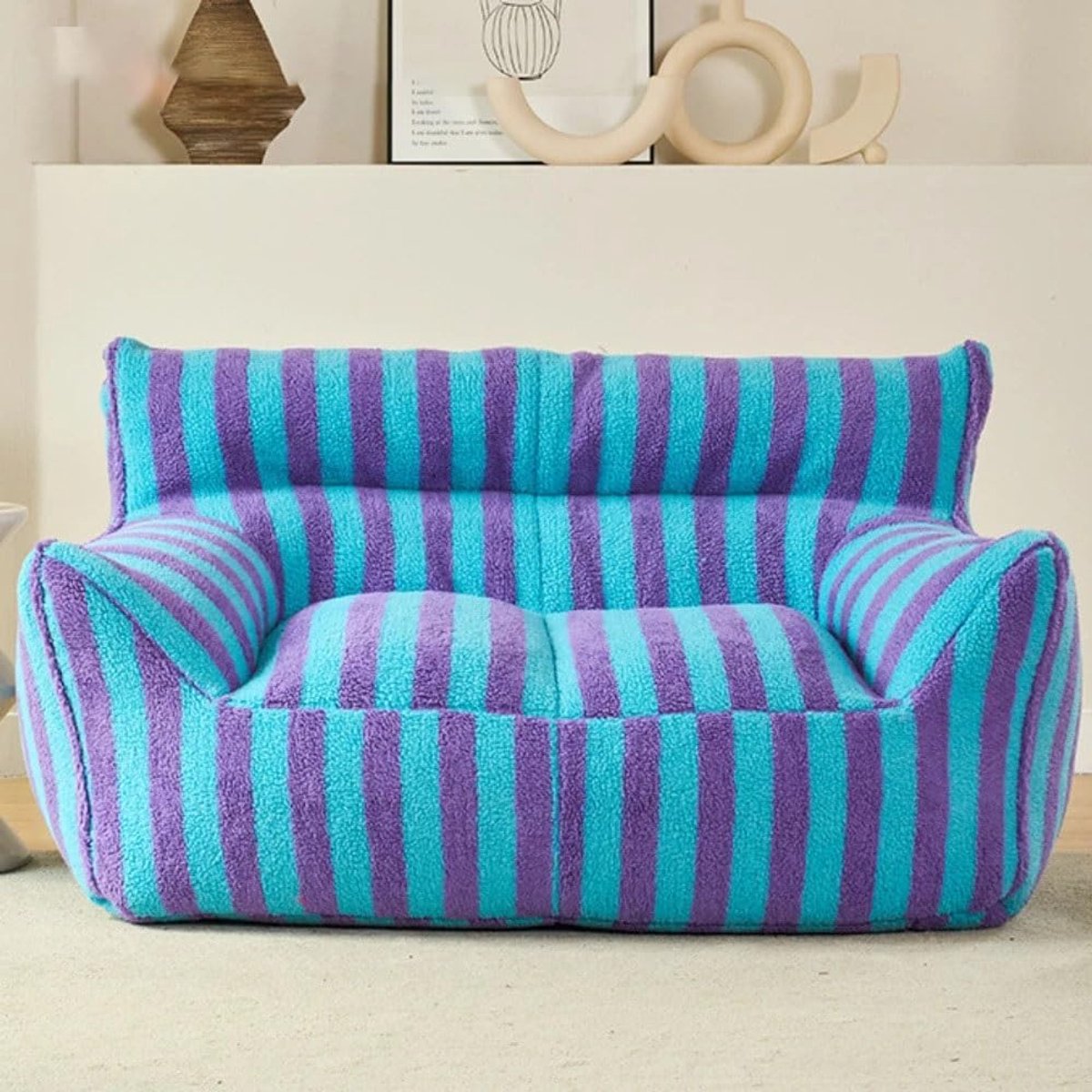 Zitzakhoes 2-zits - Bankhoes vloerpoef - Comfortabel loungen - Imitatie kasjmier fleece - Zonder vulling - Blauw