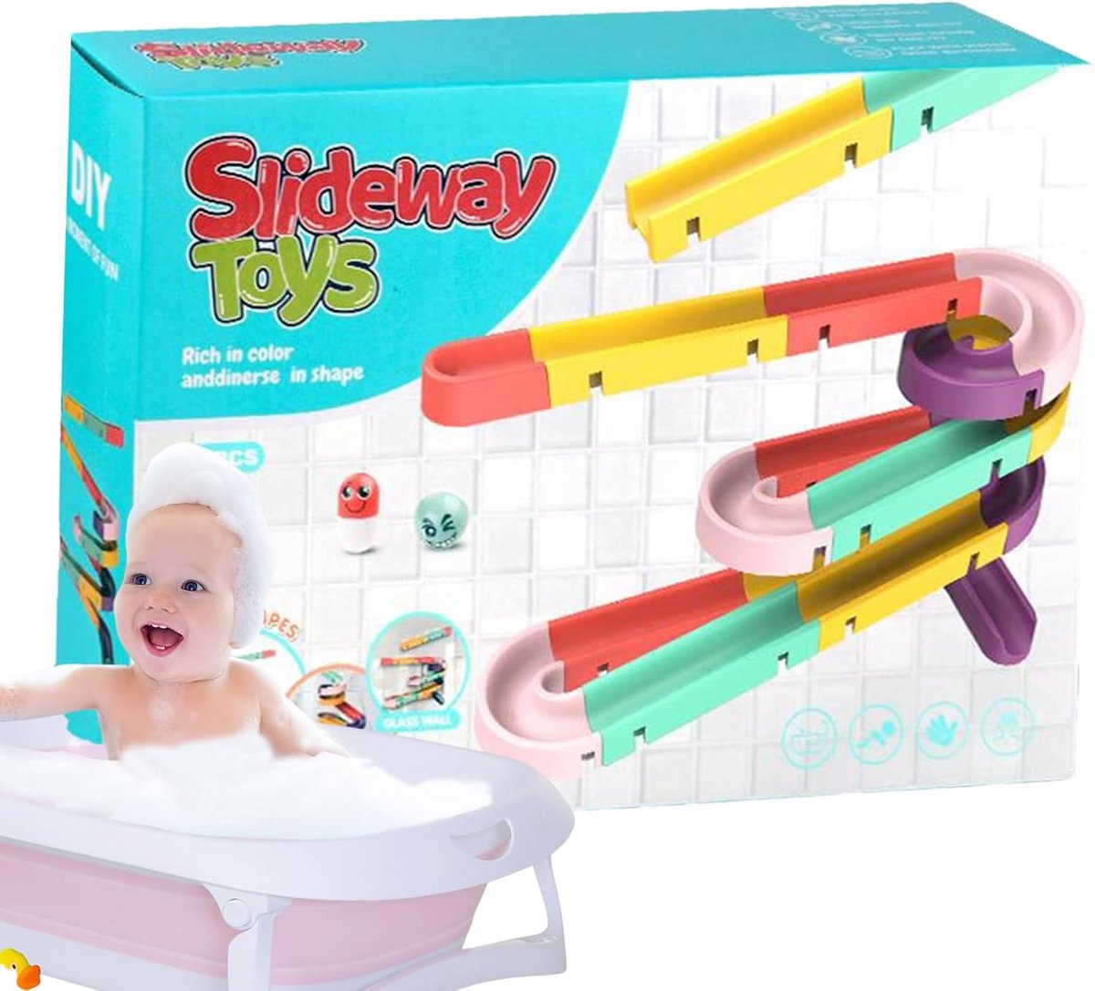 Bad Glijbaan Speelgoed - Douchebaan Interactief - Ontwikkeling Stimuleren - Zuignappen Bevestiging - 23.5 x 18.9 x 7.6 cm - Multicolor