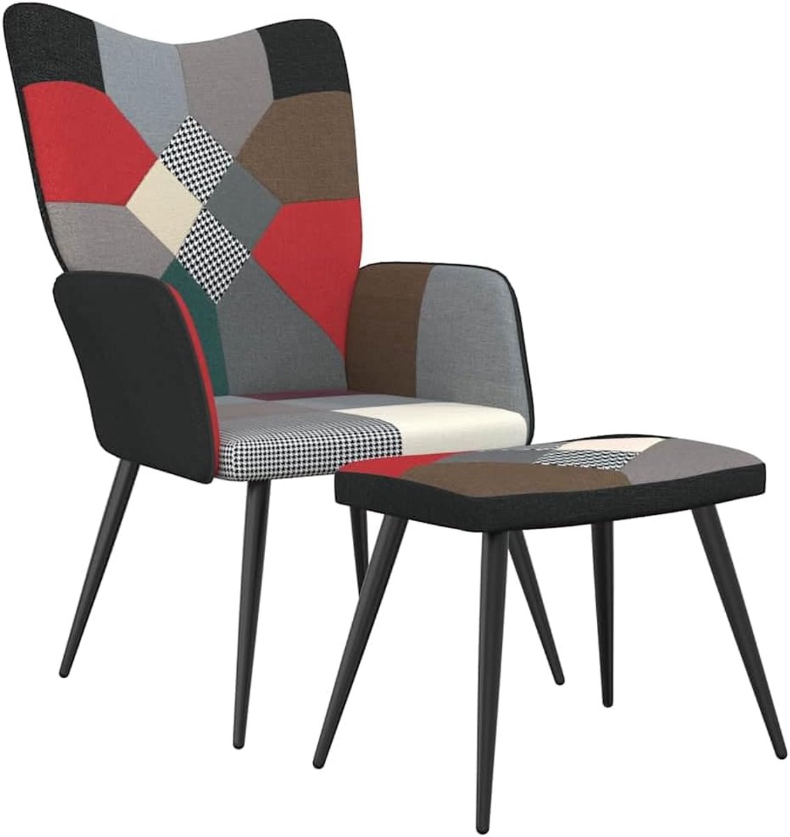 Relaxfauteuil met Voetenbank - Comfortstoel Lounge - Ontspannen Zitten - Patchwork Stof - N.v.t. - Multicolor