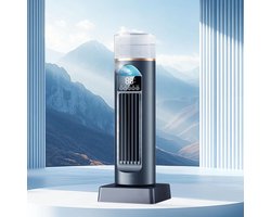 Aircoventilator – Torenventilator/koeler, stille, oscillerende ventilator zonder bladen met afstandsbediening en watertank, 6 snelheden en luchtbevochtiger; geschikt voor slaapkamers, kantoren en binnenshuis (37 x 13 x 13 cm)