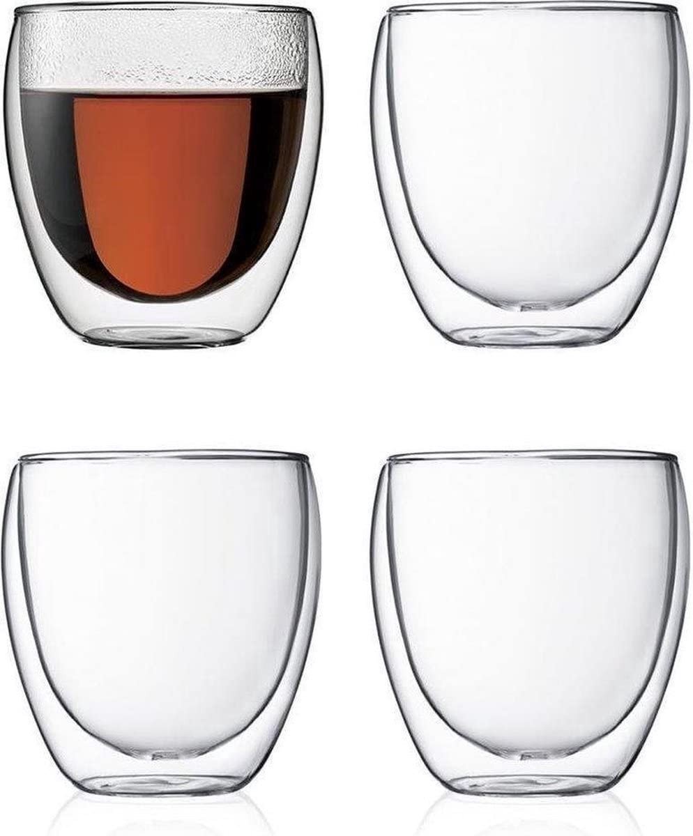 Dailygoods- Theeglazen Dubbelwandig - 250 ml - 6 Stuks - Borosilicaatglas - Hittebestendig - Lichtgewicht - Handgeblazen - Glazen