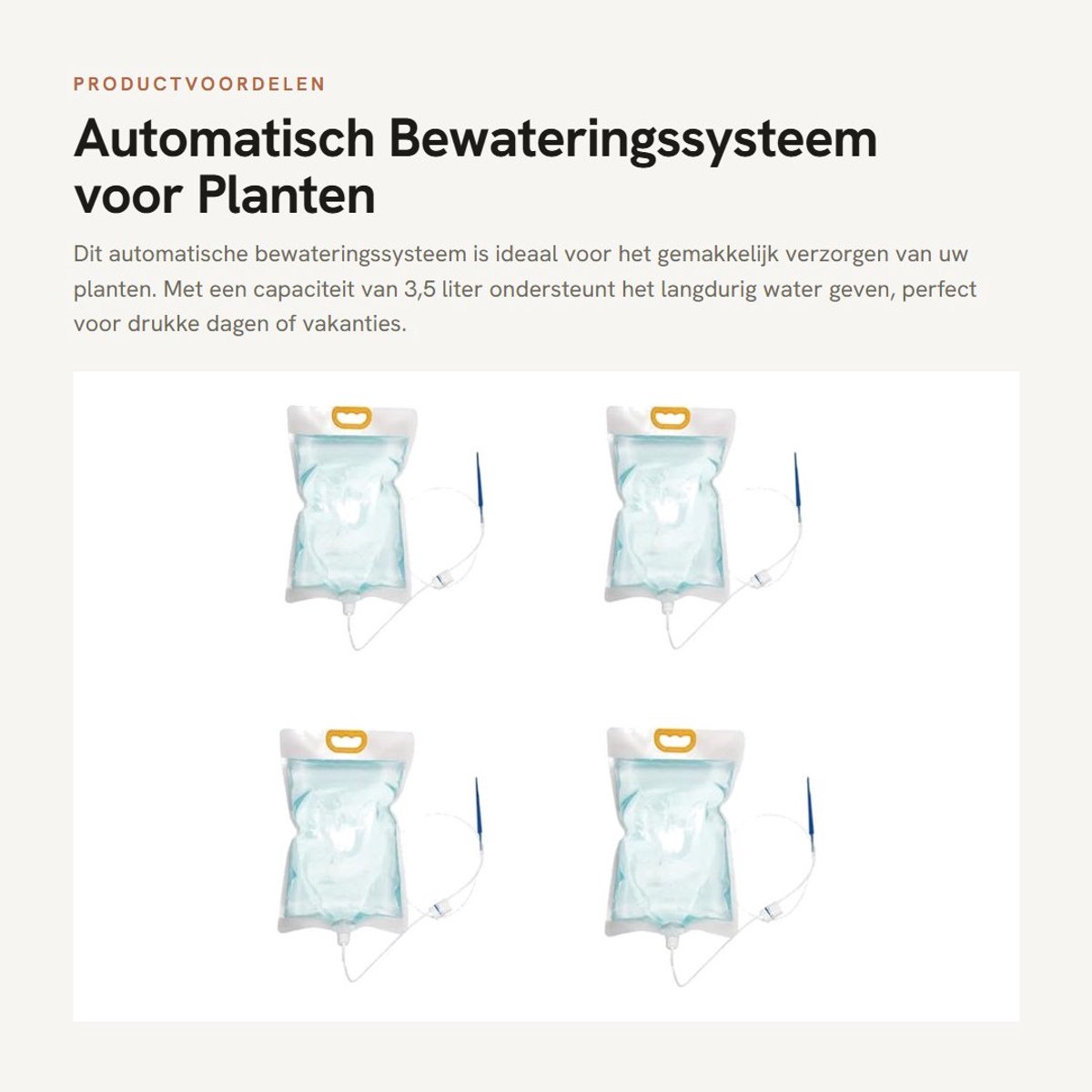 Dailygoods- Bewateringssysteem automatische druppelirrigatie - 4 x bewateringsapparaat - 3,5L zakcapaciteit - instelbare waterstroom - voor binnen/buiten - vitaliteitsondersteuning