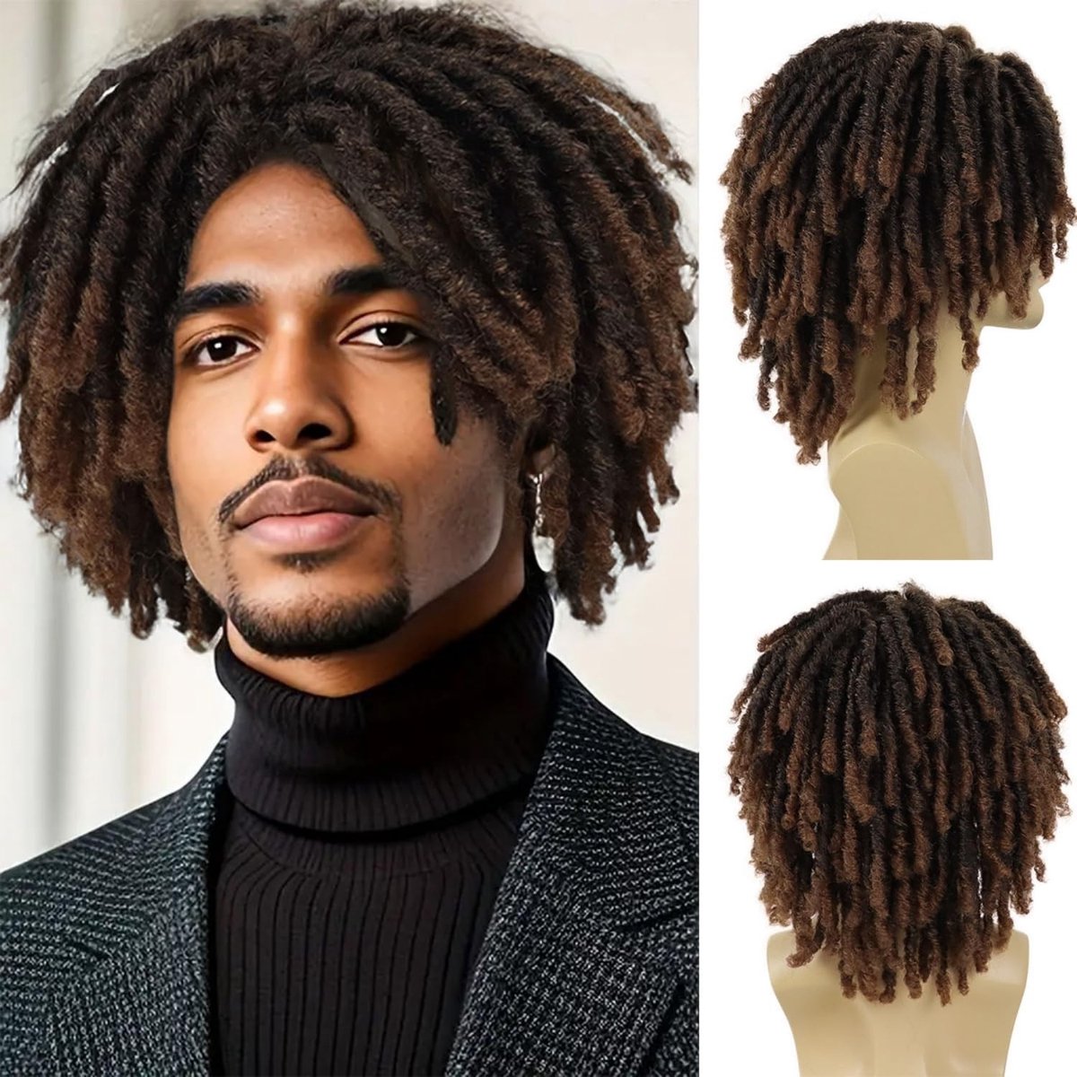 Dailygoods- Afro Pruik Korte Geflochtene Dreadlocks - Ombre-bruin - Ademend Kunstvezel - Boho-Themafeest - Cosplay - Urban-Stijl - Dreadlock Pruik