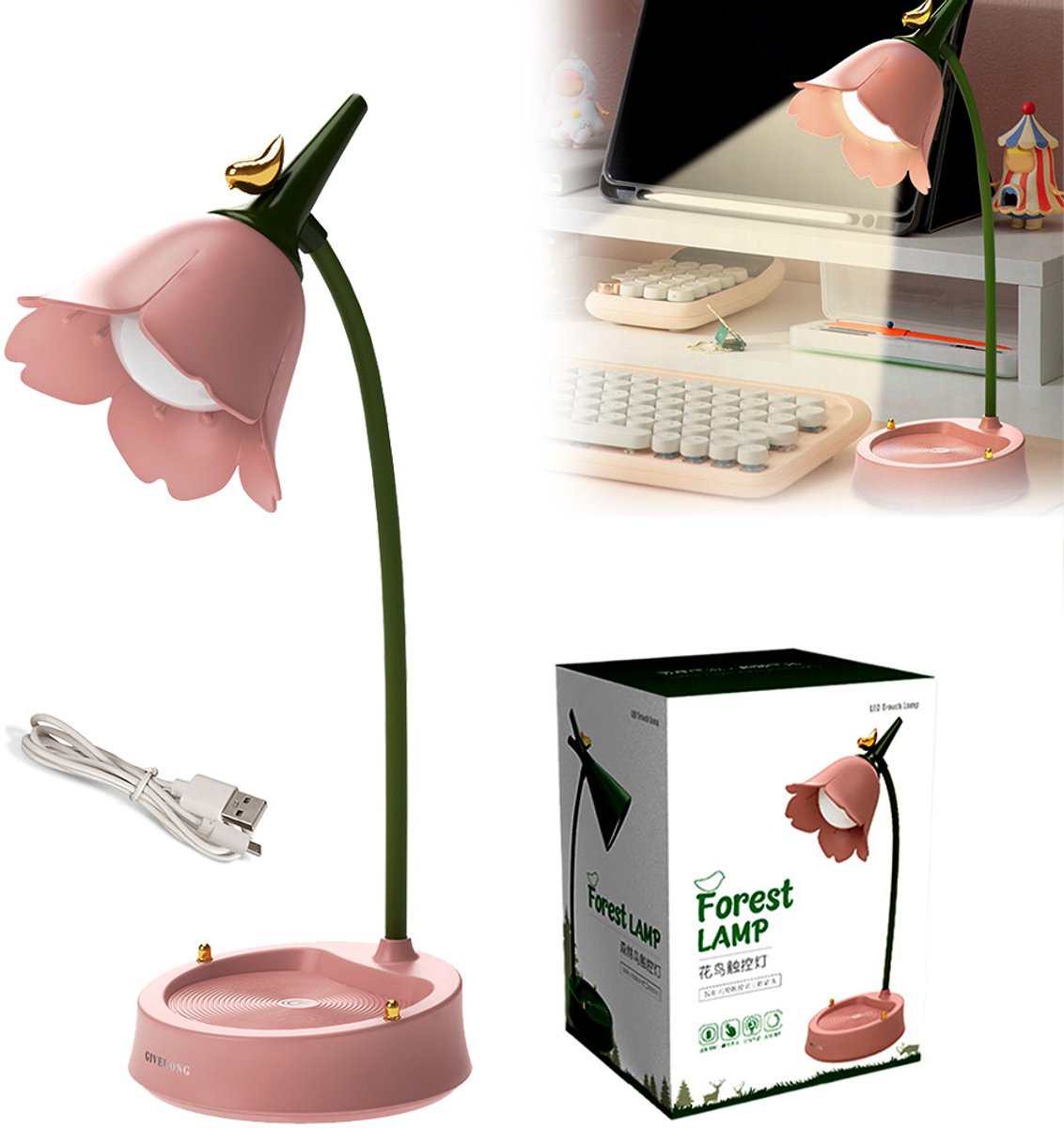 Roze bureaulamp voor meisjes - Dimbaar LED-bureaulampje