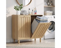 Wasmand voor de badkamer - Schuine wasmand - Verborgen wasmand - Badkameropbergkast - Met uitneembare binnenmand - MDF - 69,5 x 35 x 70,5 cm - Geschikt voor wasruimtes, badkamers en balkons - Lichtbruin