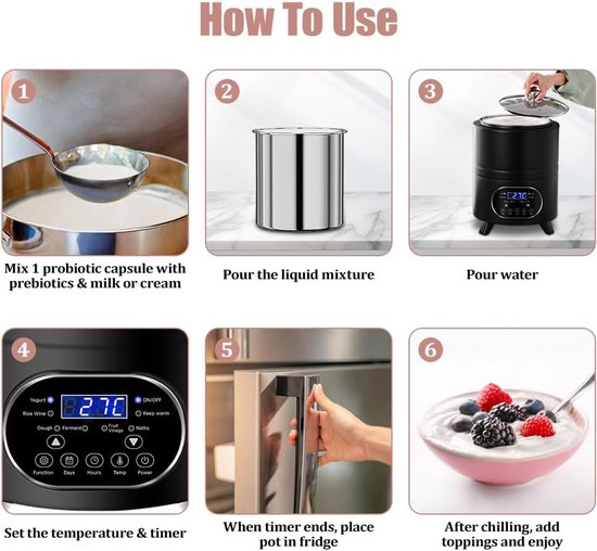 Yogurt Maker - Yoghurt Machine - Zelf Yoghurt Maken - Verstelbare Temperatuur - 8 Liter - Zilverkleurig — afbeelding 4