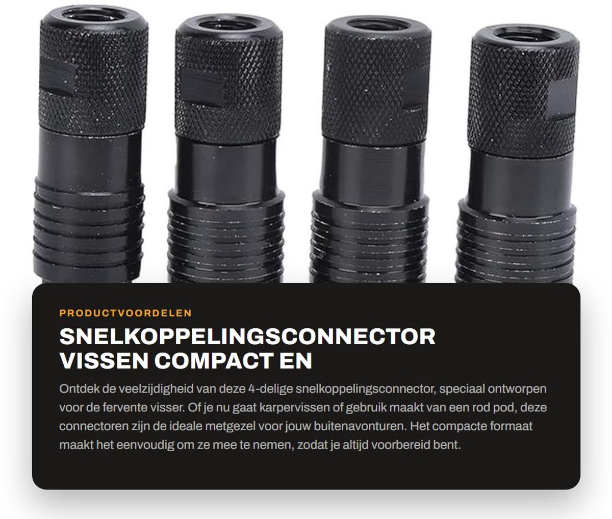 Dailygoods- Snelkoppelingsconnector 4-delige Set - Aluminiumlegering - Compact Formaat - Lichtgewicht - Corrosiebestendig - Afmetingen 60 x 16 mm - Connector