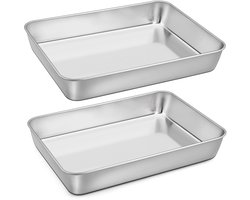 Dailygoods - Homikit Bakplaat, roestvrij staal, grote ovenschaal ovenplaat, set van 2, rechthoekige bakvorm, taartplaat met 5 cm diep, voor bakken, braden, serveren, hoogglans gepolijst en vaatwasmachinebestendig