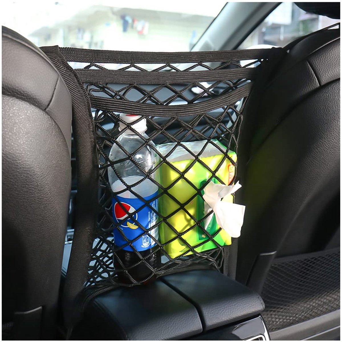 Dailygoods- Opbergnet Hoge Elasticiteit - Auto Organizer Achterbank - Auto Vuilbak - Hangende Opberger - Opbergnet Kofferbak - Eenvoudig te Installeren