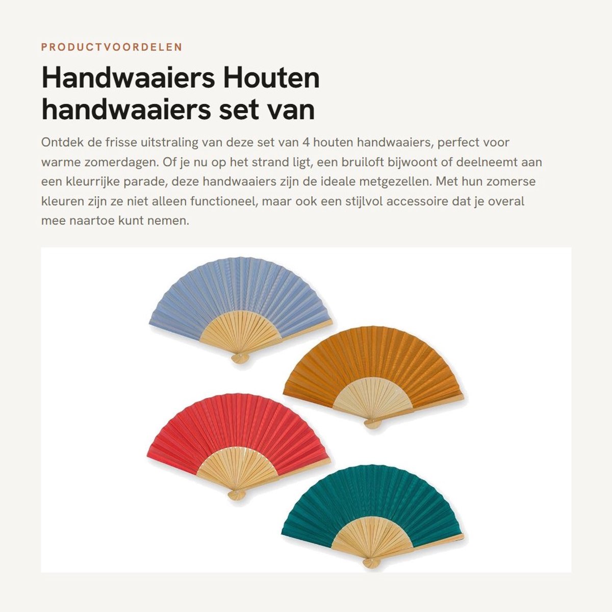 Dailygoods- Handwaaier Set van 4 - Houten Handwaaiers - Zomeraccessoire - Festival/Wedding - Lichtgewicht/Praktisch - Elegant Design - Waaiers